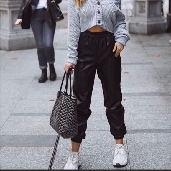 bagatelle Pants - Bagatelle Collection Vegan Black Faux Leather Joggers Size S.